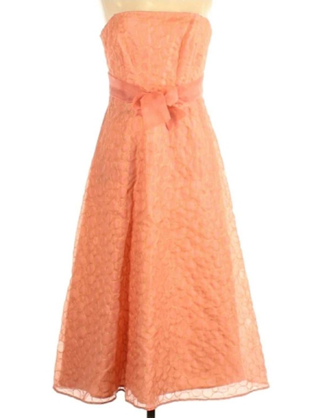 Silk Peach Orange Embroidered Babydoll Strapless Party Event Dress Laundry New 2